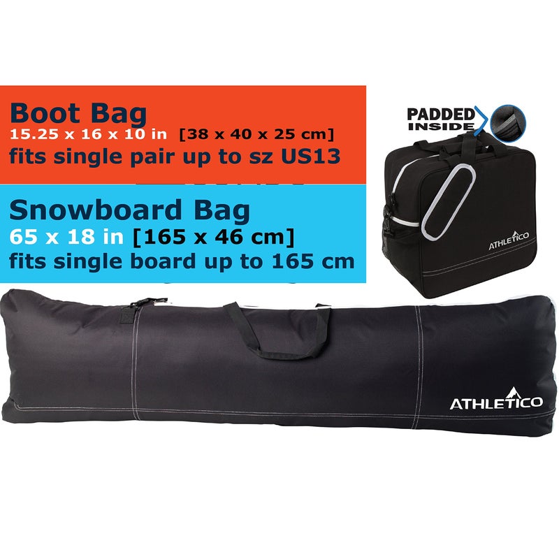 Athletico Padded Two-Piece Snowboard and Boot Bag Combo | Store & Transport Snowboard Up to 165 CM and Boots Up To Size 13 | Includes 1 Padded Snowboard Bag & 1 Padded Boot Bag (Black) - Image 2